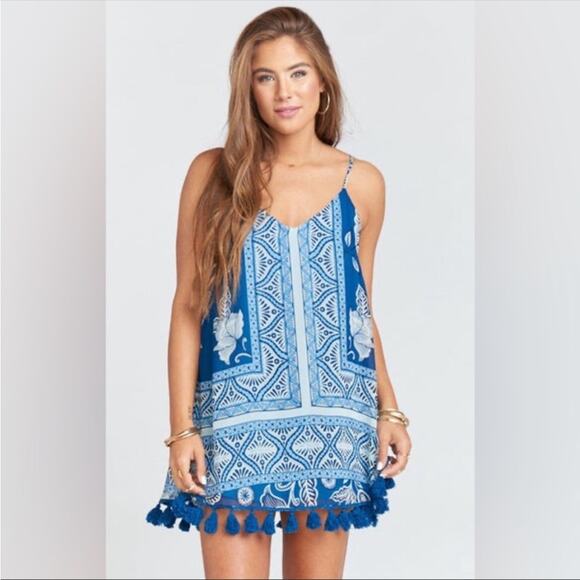 Show Me Your Mumu Throw and Go Tassel Boho Mini Dress Women’s Size Small Blue - Picture 6 of 6